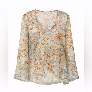 Y2K Sheer Paisley Tie Front Sequin Blouse Beaded Boho Style